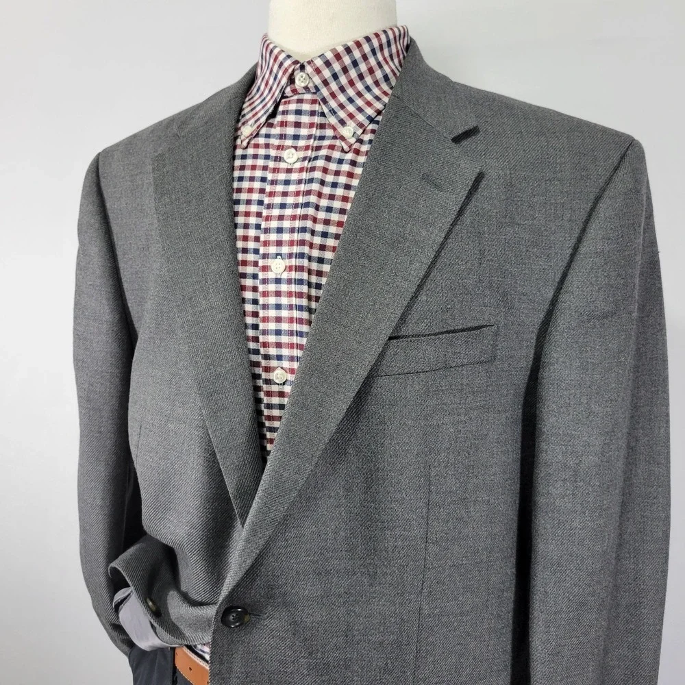 Nautcia Men's Sport Coat Blazer‎ Two Button Gray Flannel Twill Lambs Wool 46L